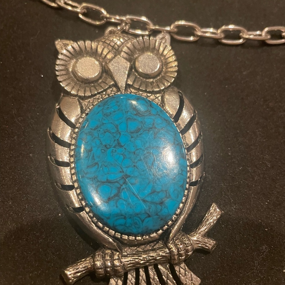 Silver and Blue Owl Pendant Necklace